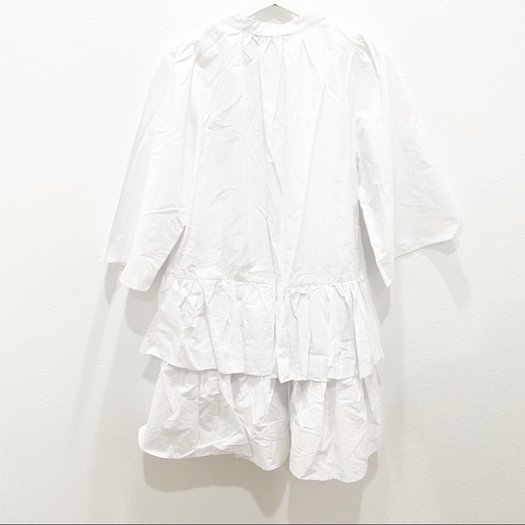 TOV Kimono Sleeve Tiered Ruffle Poplin Mini Shirt Dress in White Size 42 L NWT - Picture 8 of 9